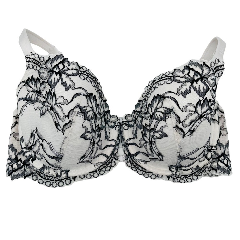 La Senza Balconnet Bra Womens 34DD White Black So Free Floral Lace Underwire